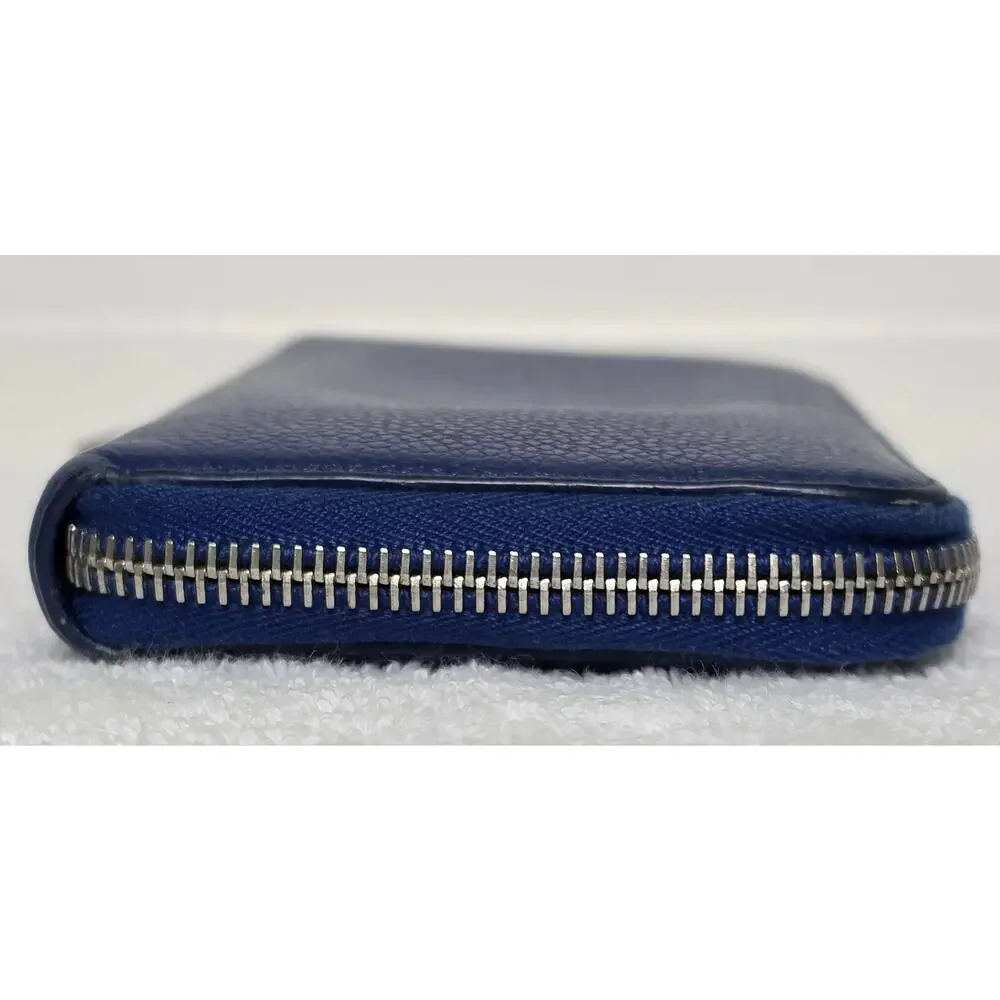 Saint Laurent YSL Women’s Blue Solid Leather Zip-Around Wallet w/ COA